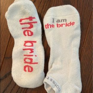 Bride socks thick white socks with pink writing